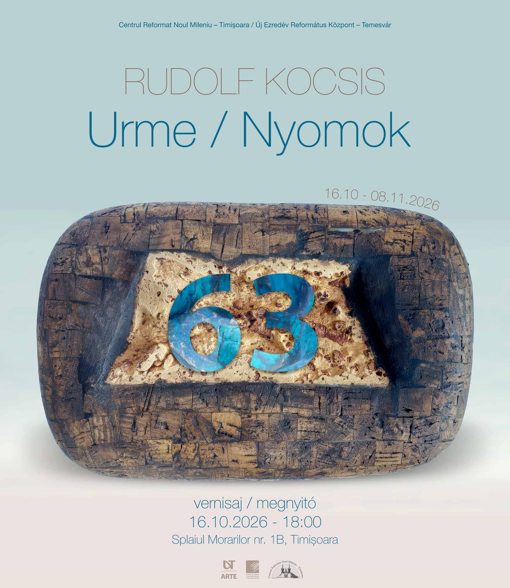 Rudolf Kocsis „Urme / Nyomok” kiállításának plakátja az Új Ezredév Református Központban