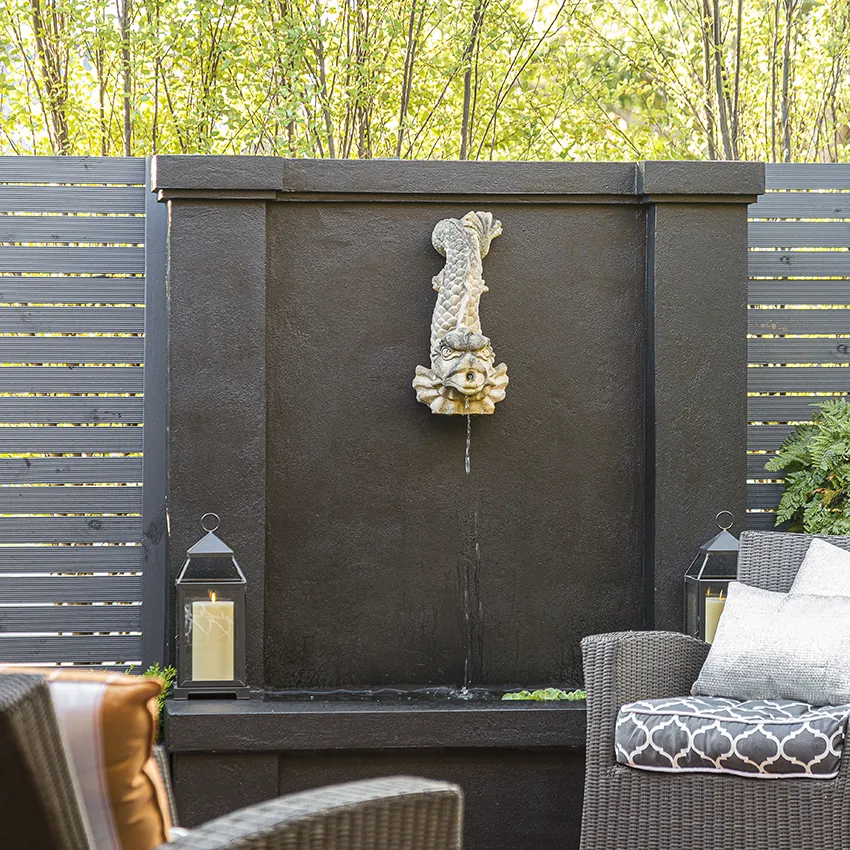 Landscape fountain feature for backyard design