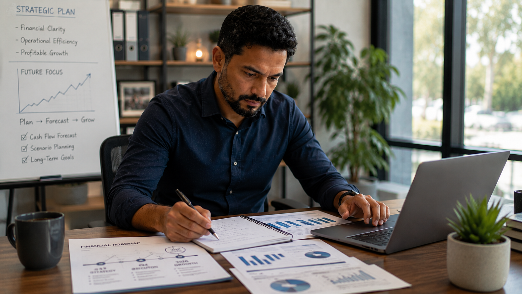 Business owner planning future growth using financial forecasting and strategic planning tools. Business owner planning future growth using financial forecasting and strategic planning tools.