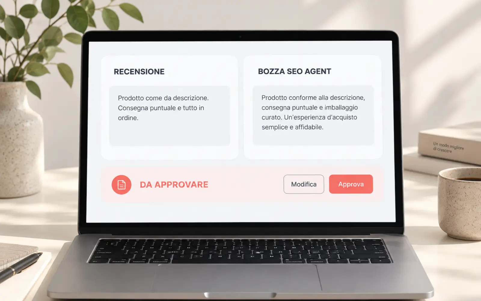 Flusso illustrativo da una recensione alla bozza AI e all'approvazione umana