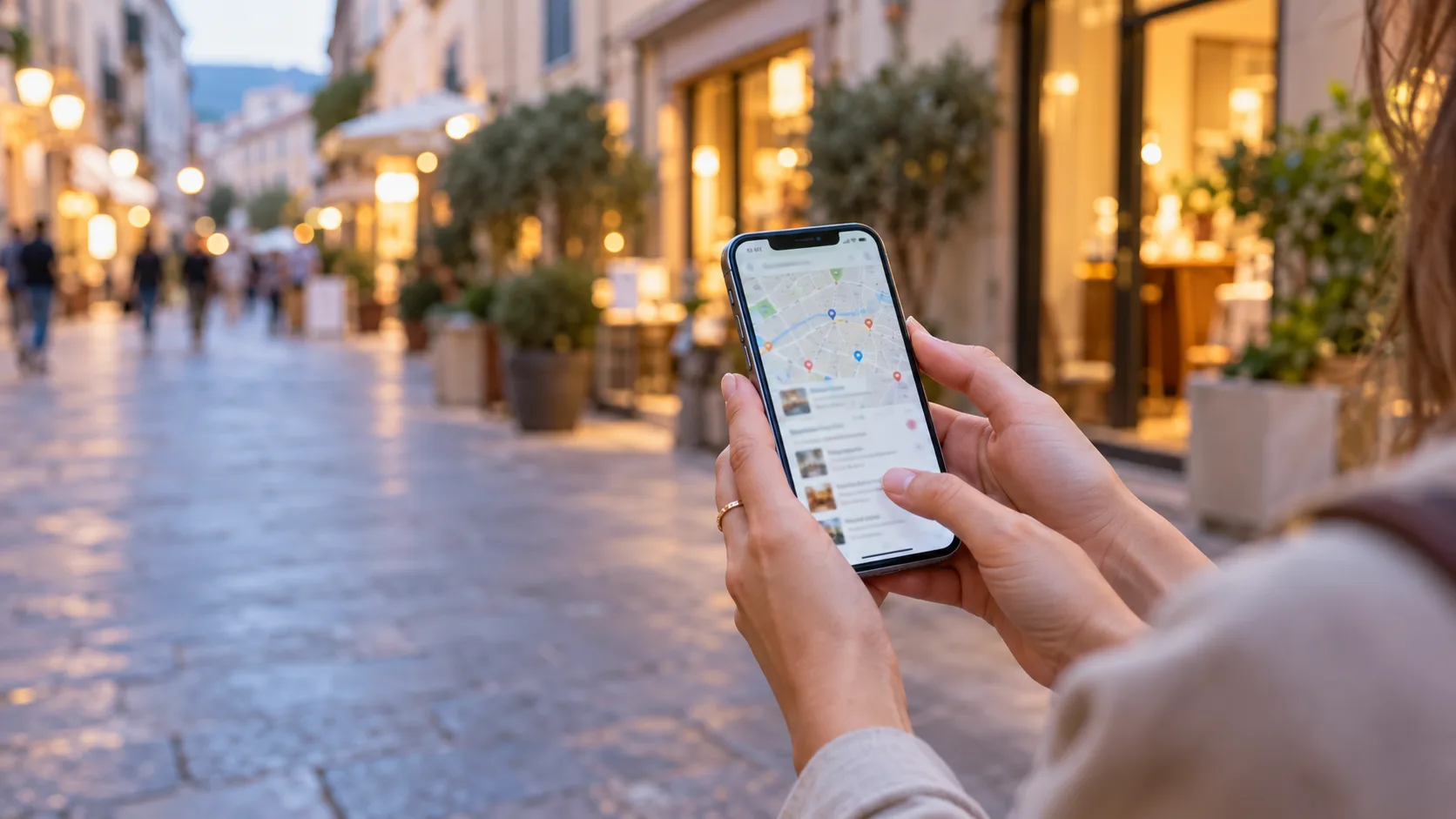 Una persona confronta le attività della zona su Google Maps dallo smartphone