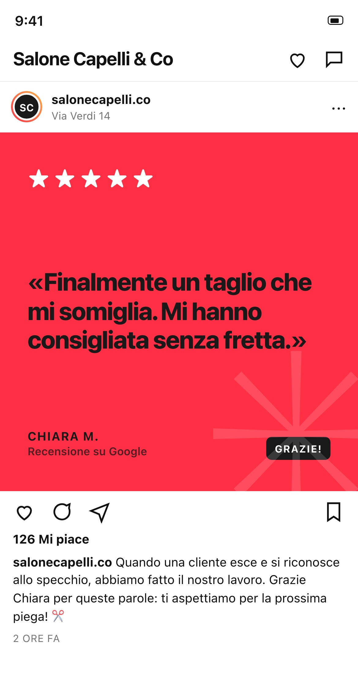 Il post con la recensione di Chiara pubblicato sulla pagina del salone