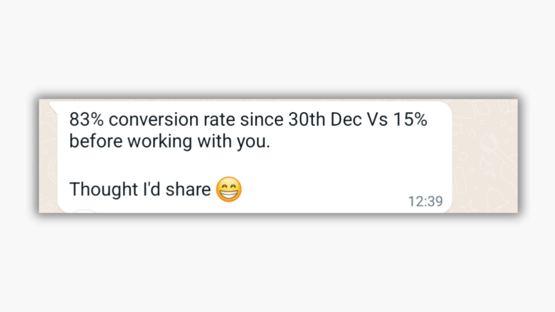Message from Cleo: 83% conversion rate since 30th Dec vs 15% before working with you