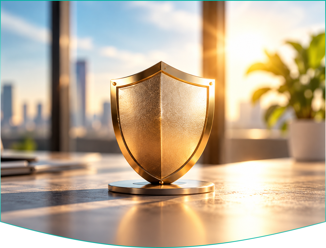 Gold shield on a desk
