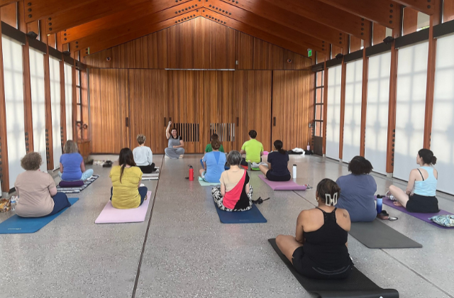 Group breathwork at Downtown Cary Park