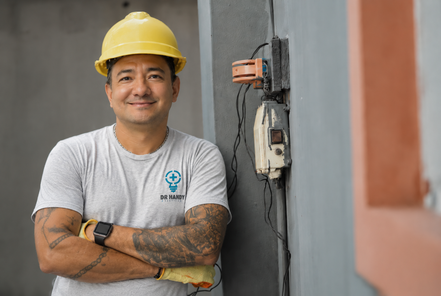 Del Ruiz of Dr. Handy Services on a job with a tape measure
