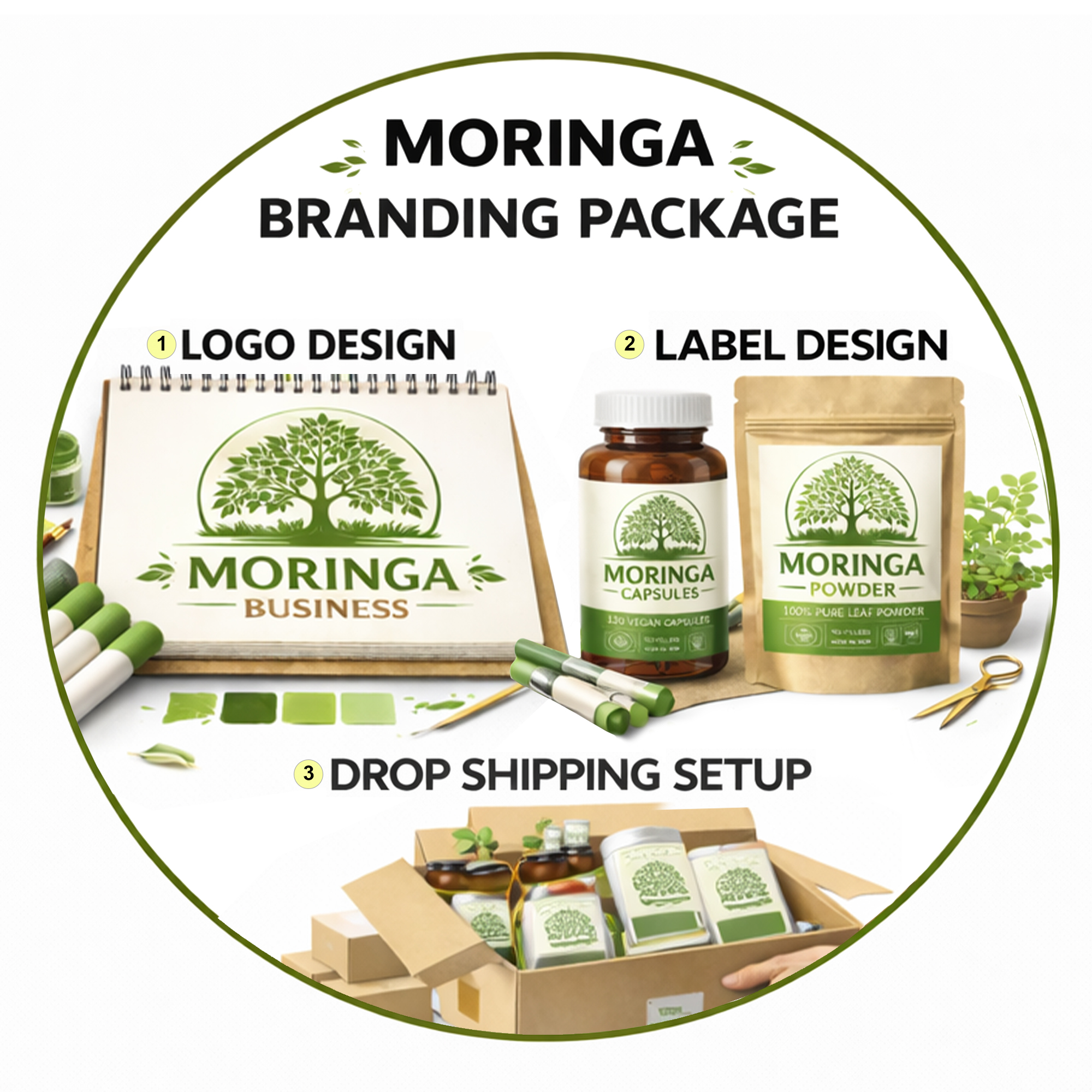 Moringa Branding Package | Logo, Labels & Drop Ship Setup | Branding