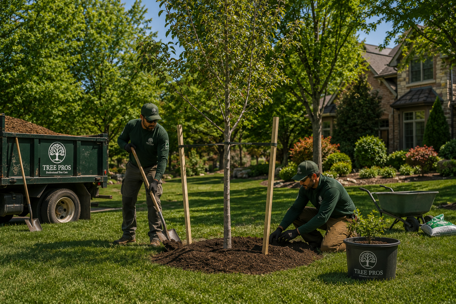 Arborist planting a new tree in Denver