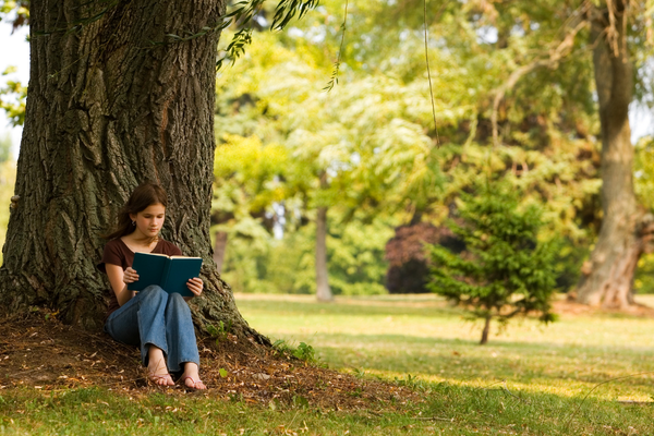 طفلة تقرأ كتاب اختارته بنفسها في إضاءة طبيعية، مما يعكس التعلم العميق ذو المعنى والتعلم الذاتي الموجّه