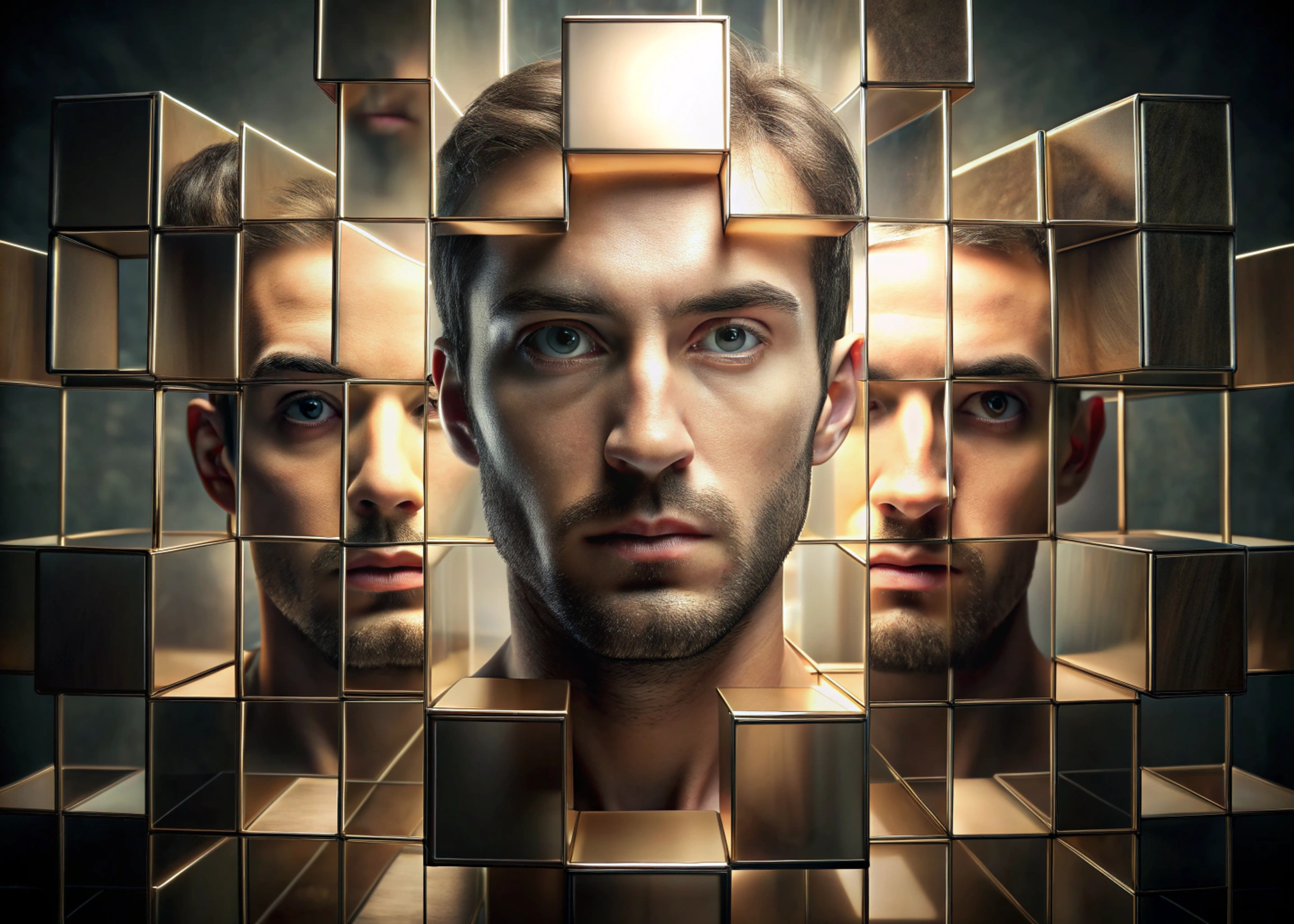 Illustration symbolisant les multiples facettes de l'identité financière et les mécanismes inconscients qui influencent la relation à l'argent Illustration symbolisant les multiples facettes de l'identité financière et les mécanismes inconscients qui influencent la relation à l'argent
