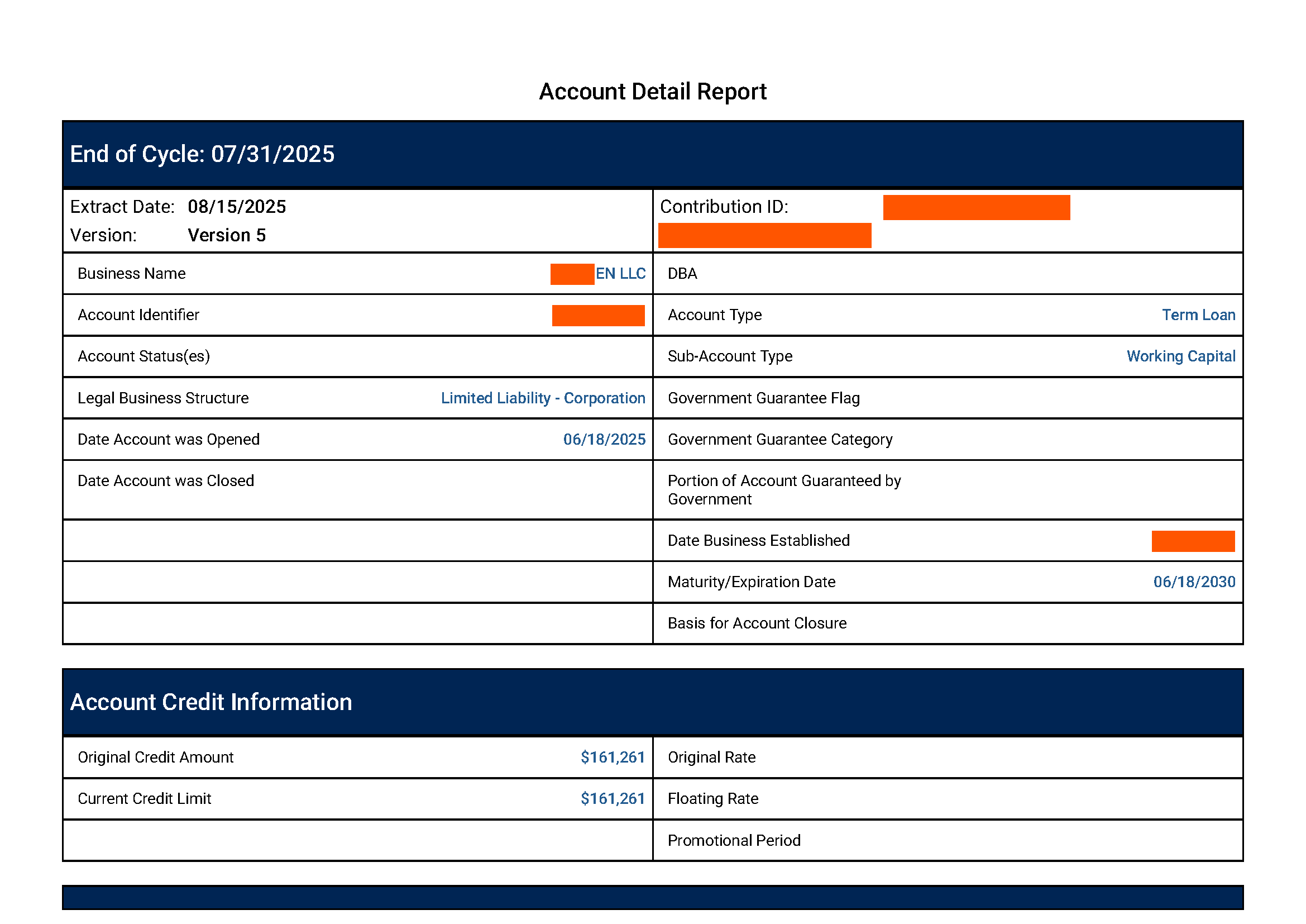 Experian Business Report - Proof of Posting