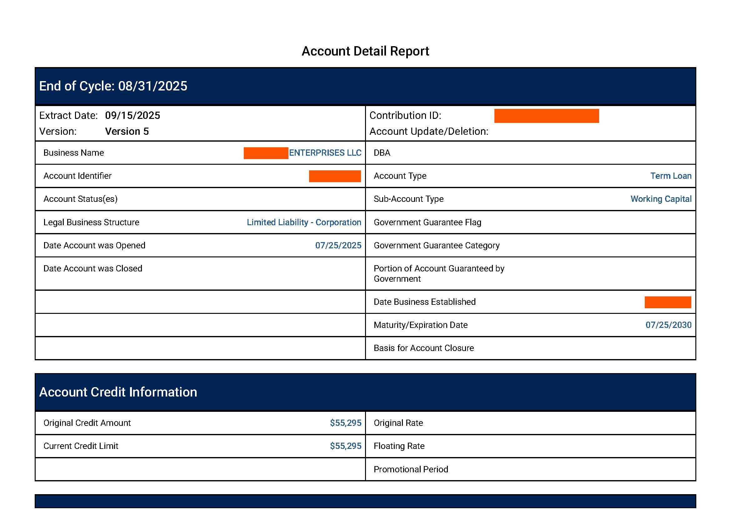 SBFE Verified Tradeline Report