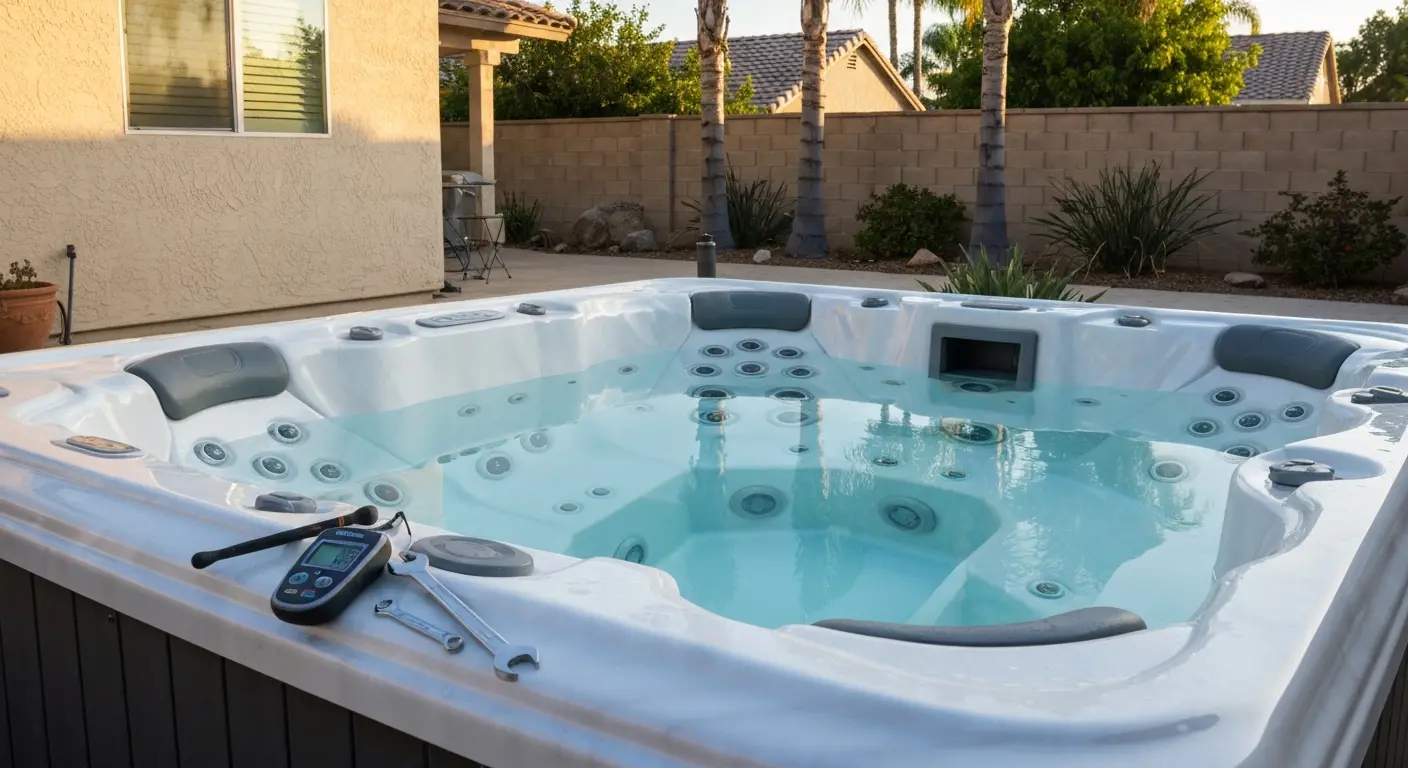 Hot tub repair in progress