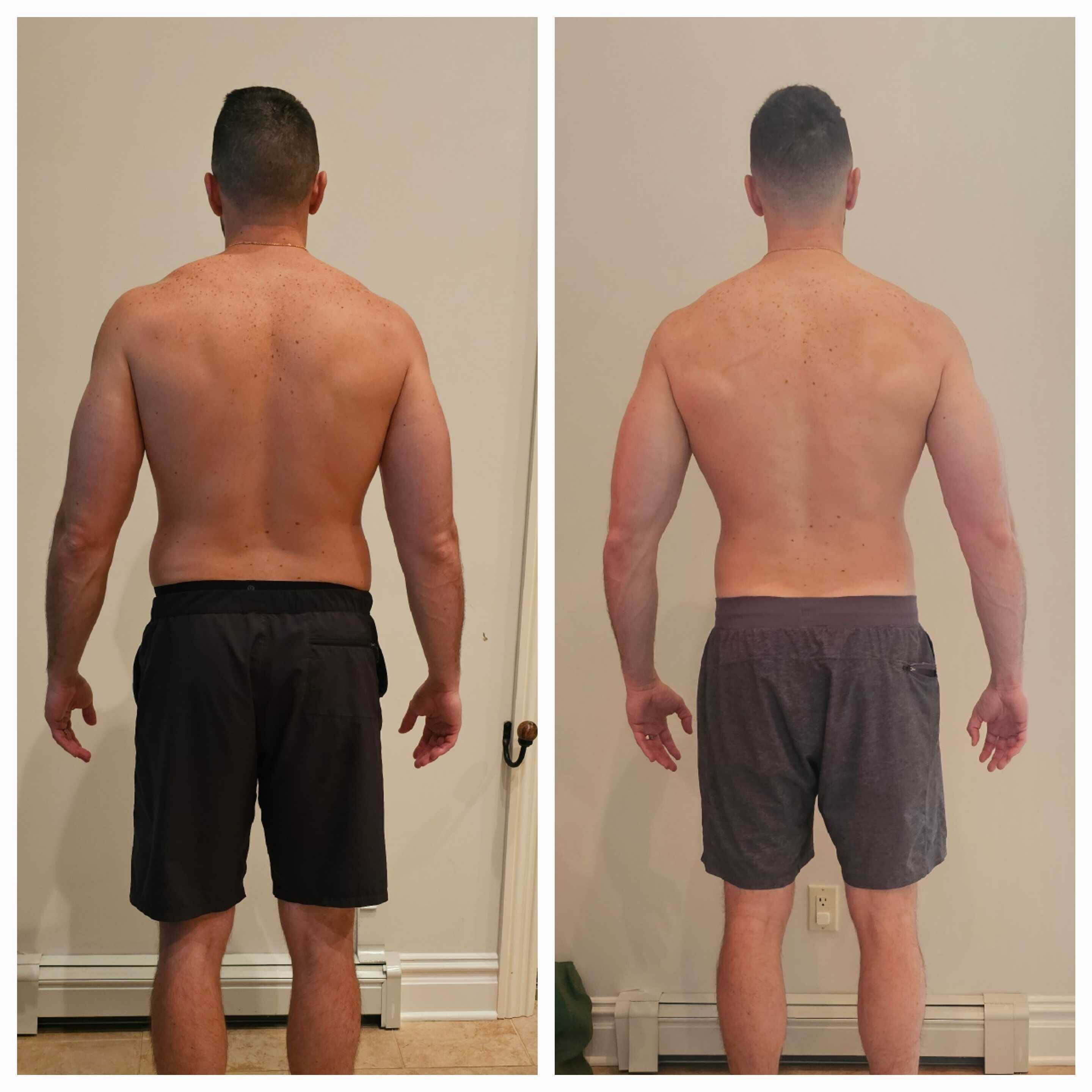 Patient before and after result — back view