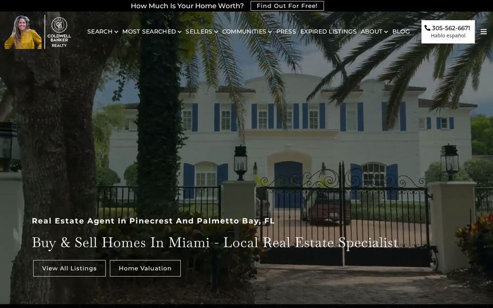 Homepage of Claudia San Roman's real estate website in Pinecrest and Palmetto Bay, Florida, built by BulletProof