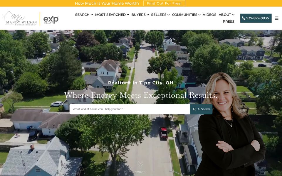Homepage of Mandy Wilson's real estate website in Tipp City, Ohio, built by BulletProof