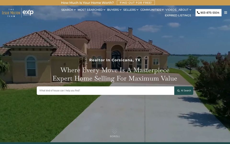 Homepage of Leslie Melton, The Leslie Melton Team's real estate website in Corsicana, Texas, built by BulletProof
