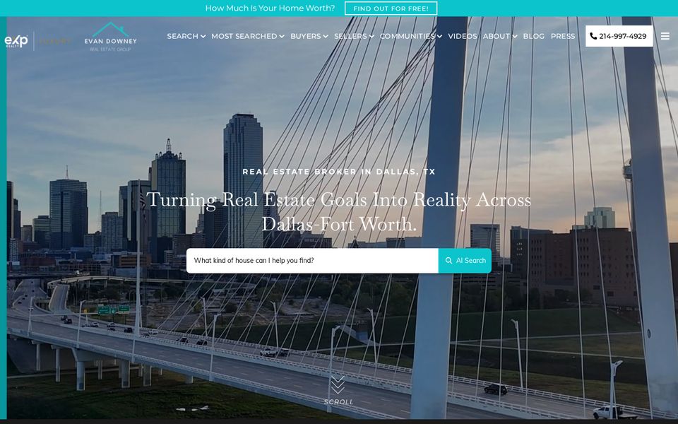 Homepage of Evan Downey's real estate website in Dallas, Texas, built by BulletProof