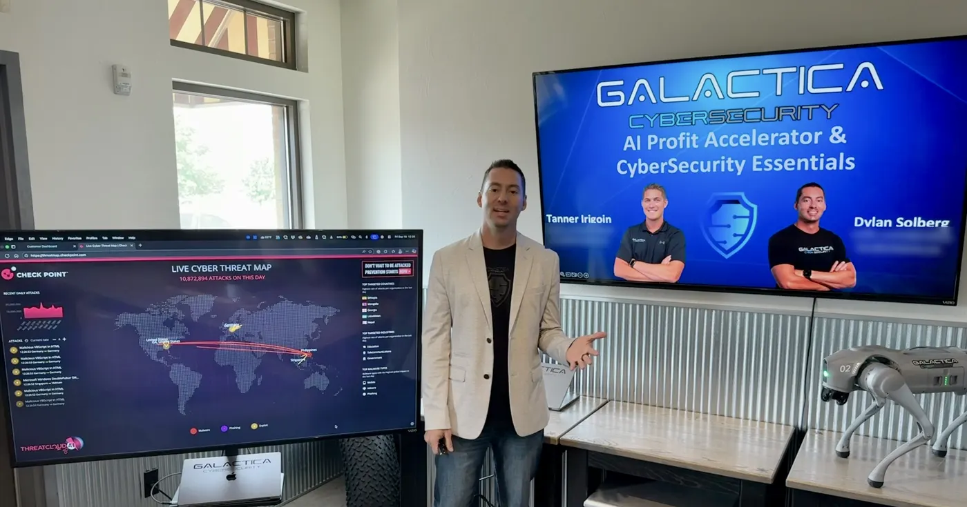 Dylan Solberg teaching an AI Profit Accelerator and CyberSecurity Essentials session