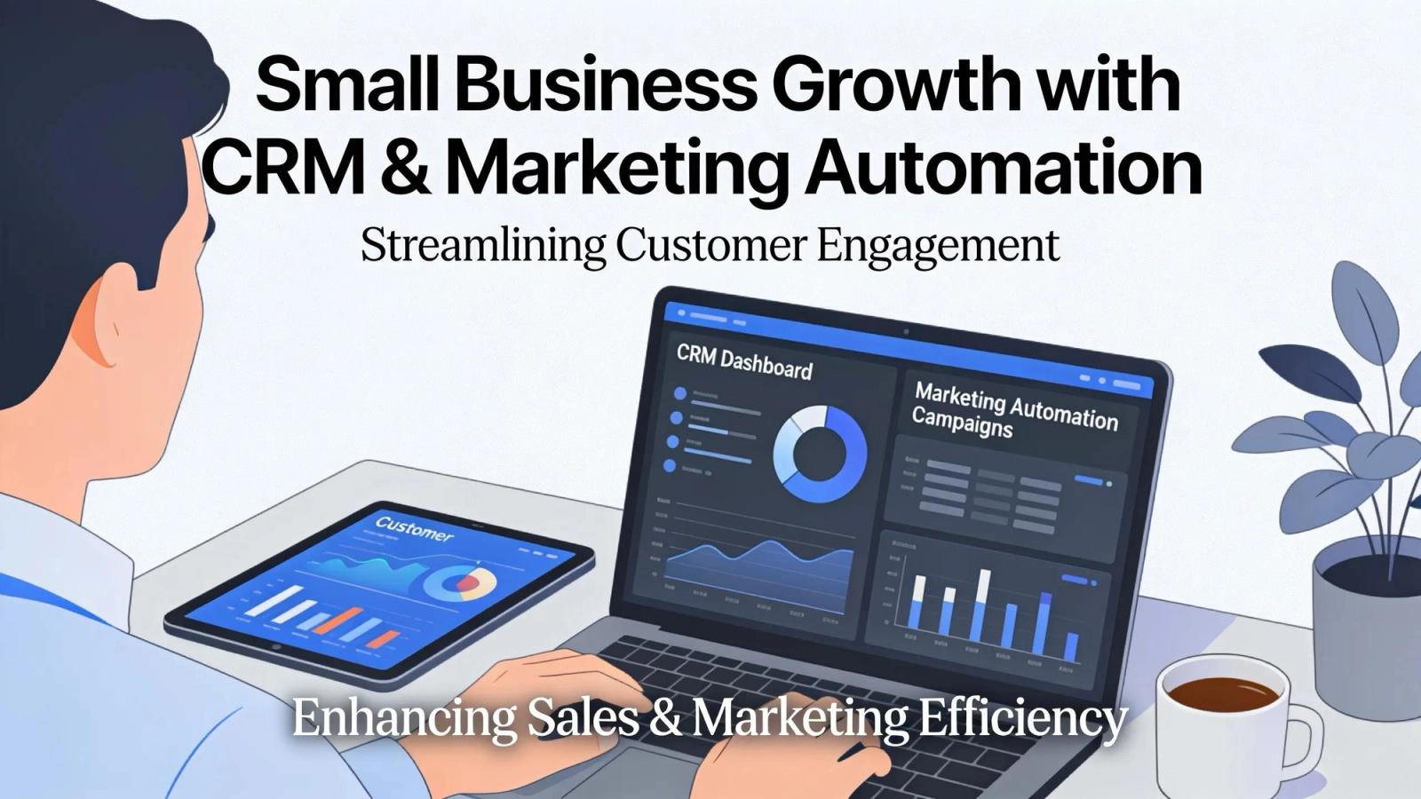 Small business professional engaging with CRM and marketing automation technology to enhance growth