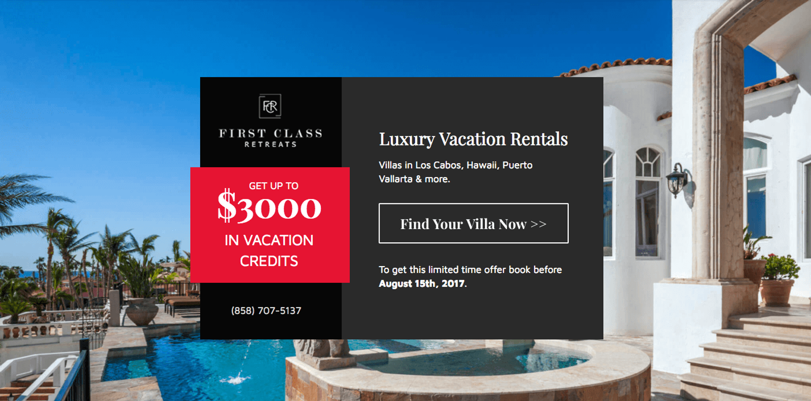 First Class Retreats landing page