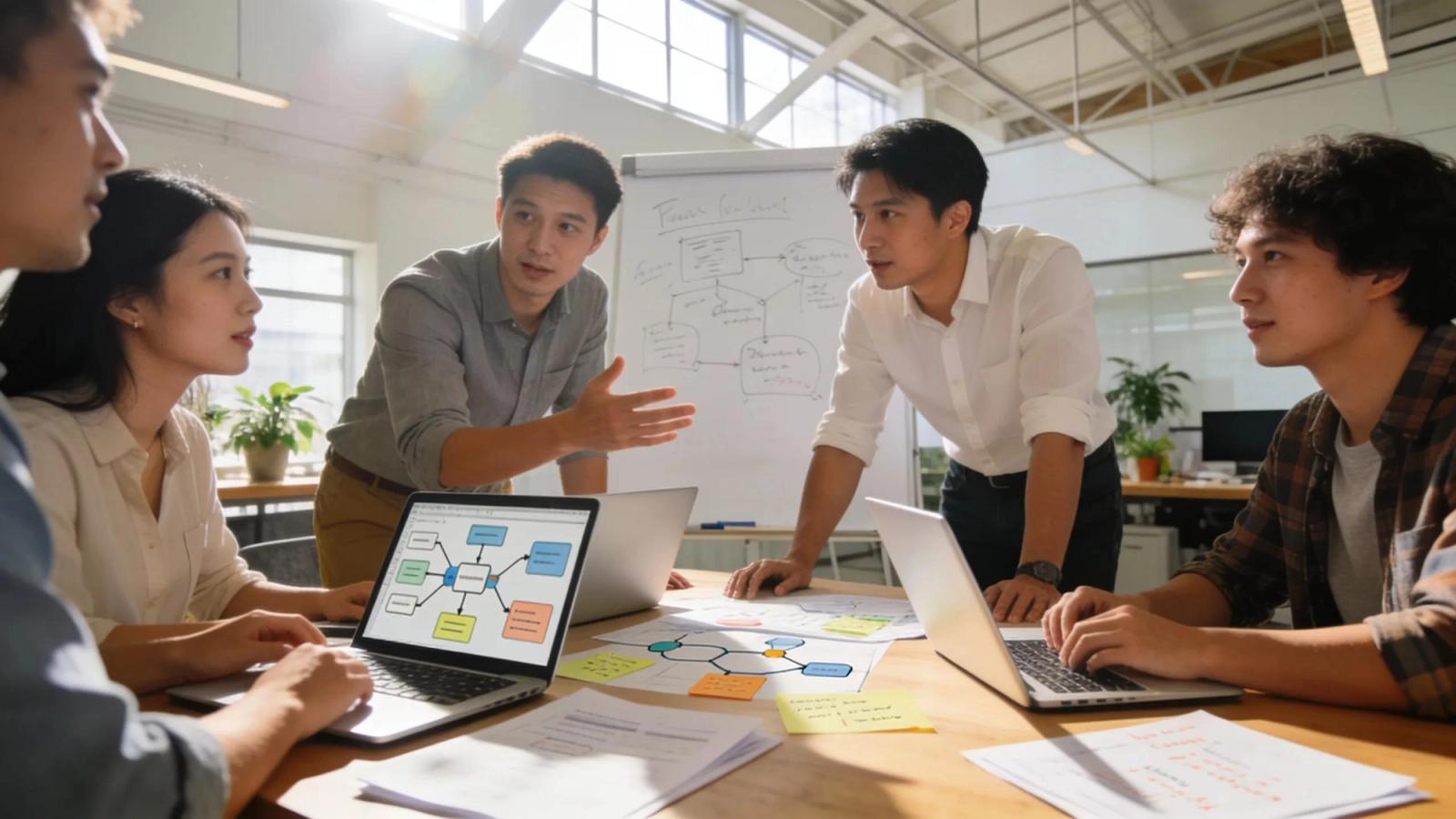Team collaborating to improve operational efficiency in a workplace setting