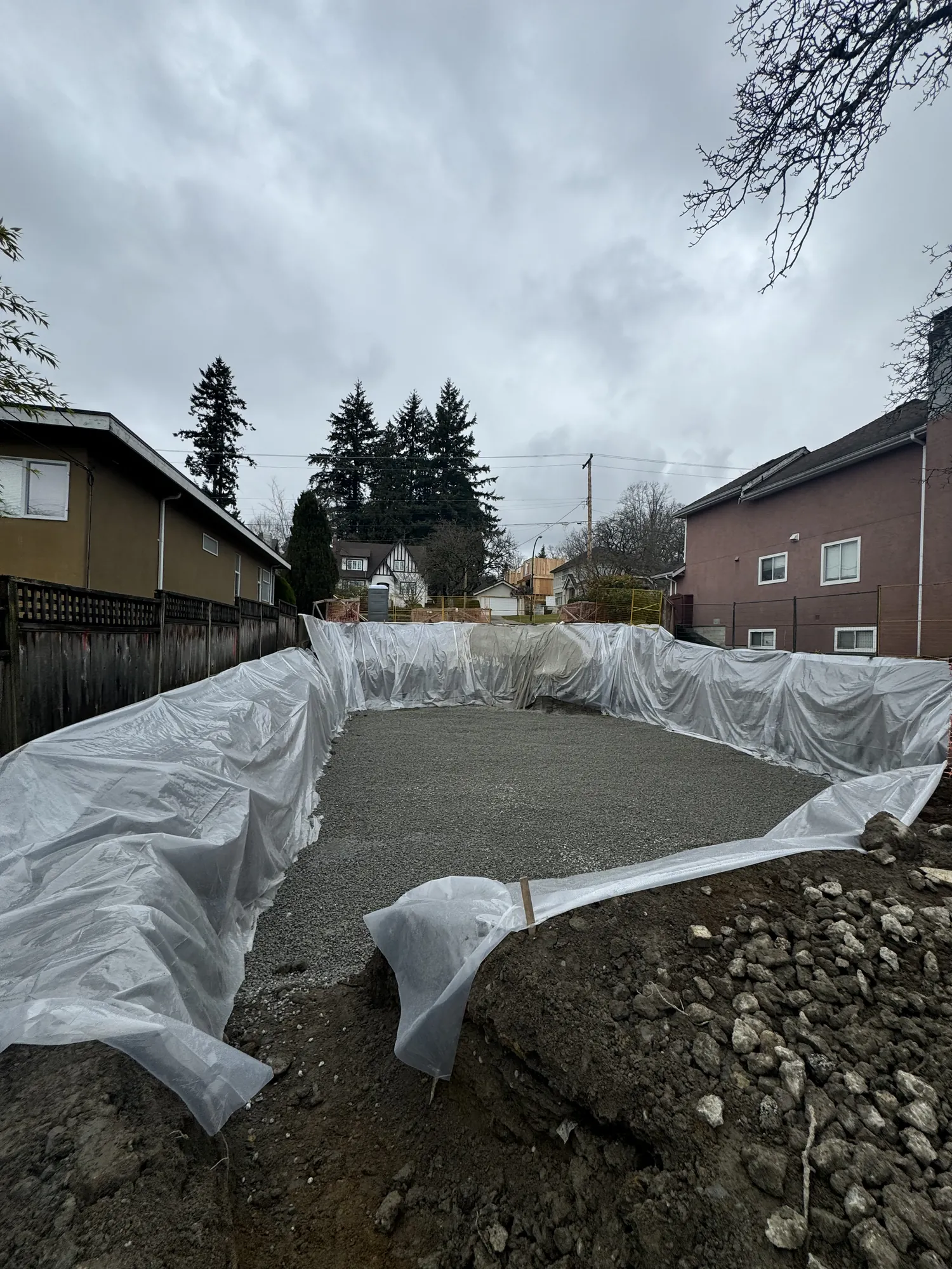 Foundation excavation with sloped banks in Richmond BC