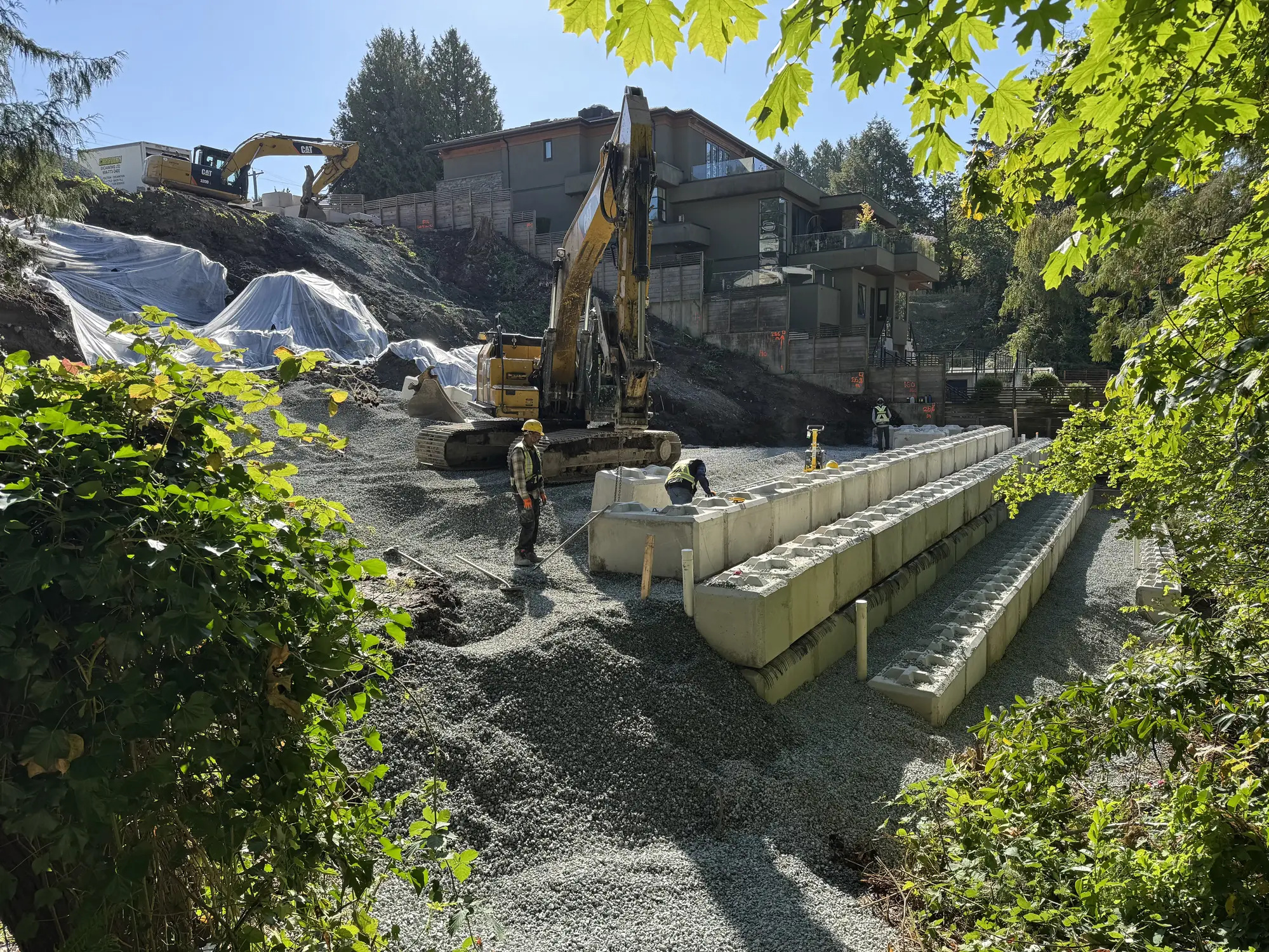 Shored slope with lagging on a North Vancouver BC lot