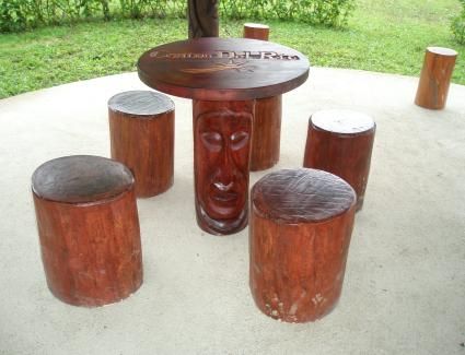 Carved wood picnic table