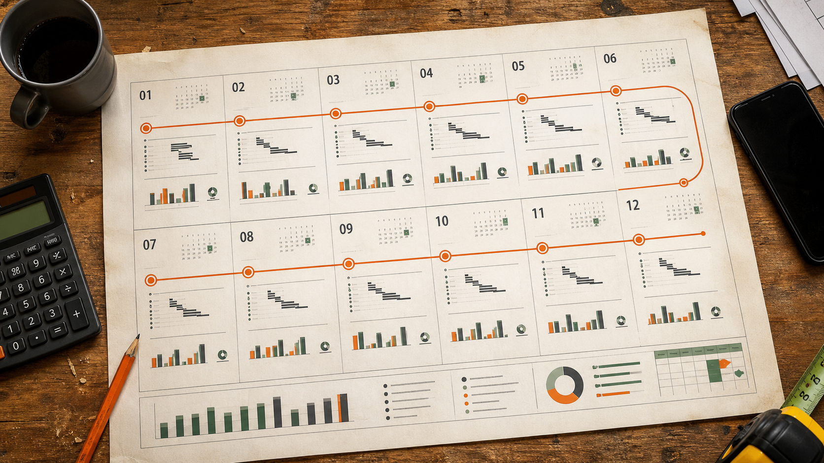 Twelve-month growth plan arranged like a practical project blueprint