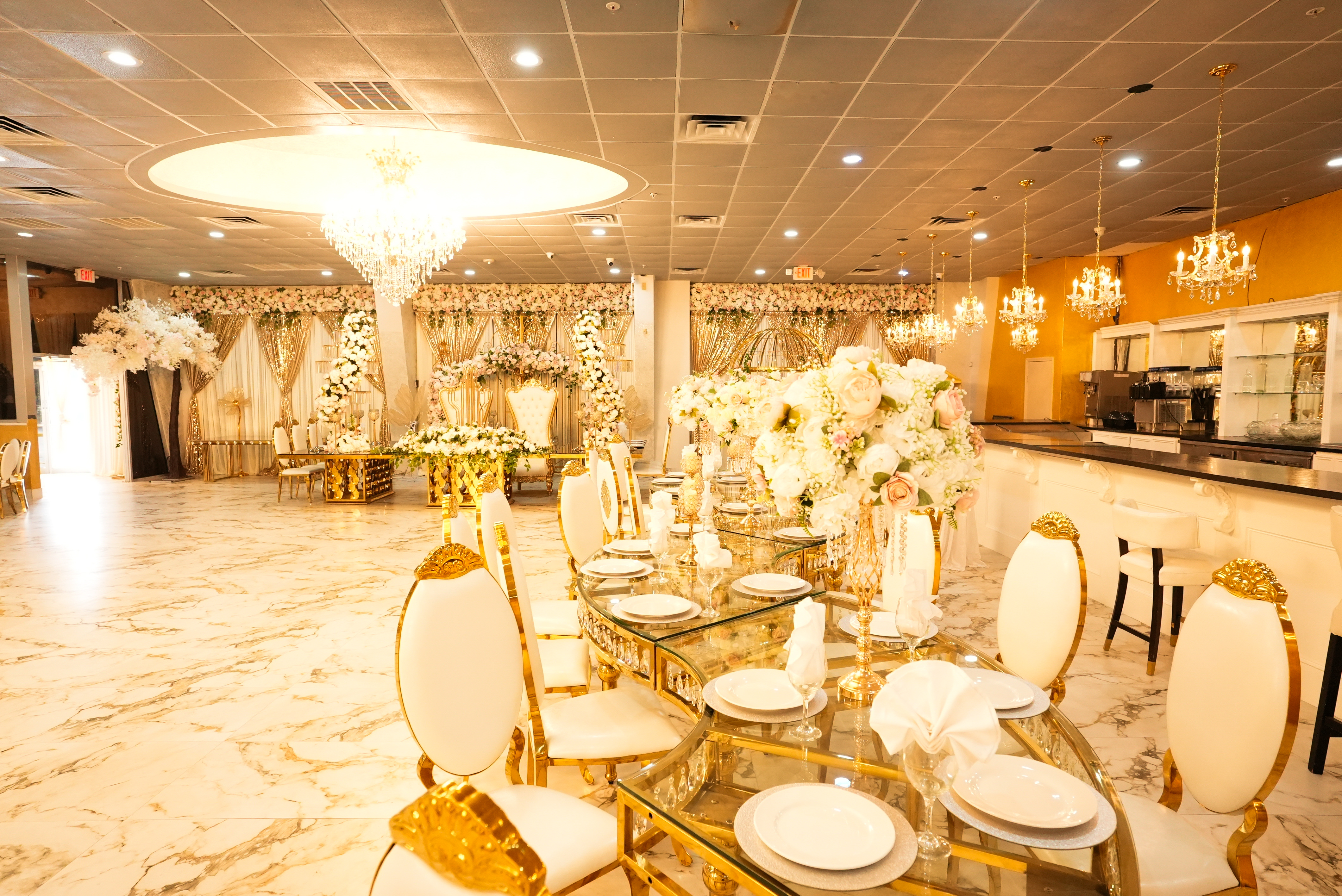 Elegant banquet tables and venue details
