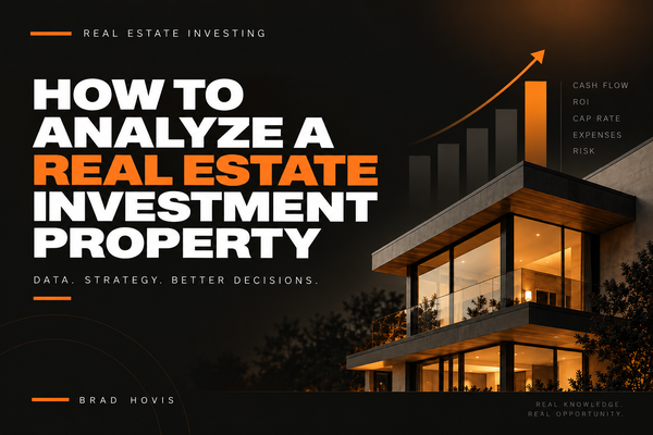 Investor analyzing a real estate investment property using financial data