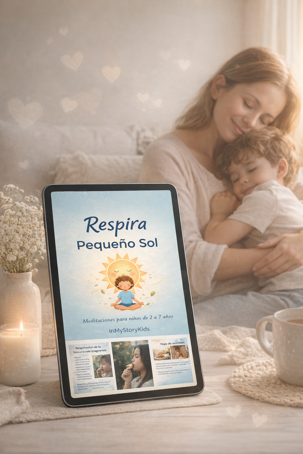 Mamá e hijo practicando la respiración juntos