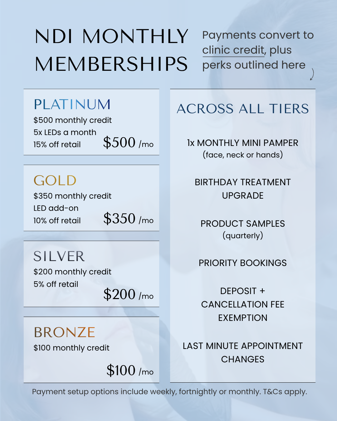 The NDI monthly membership tiers