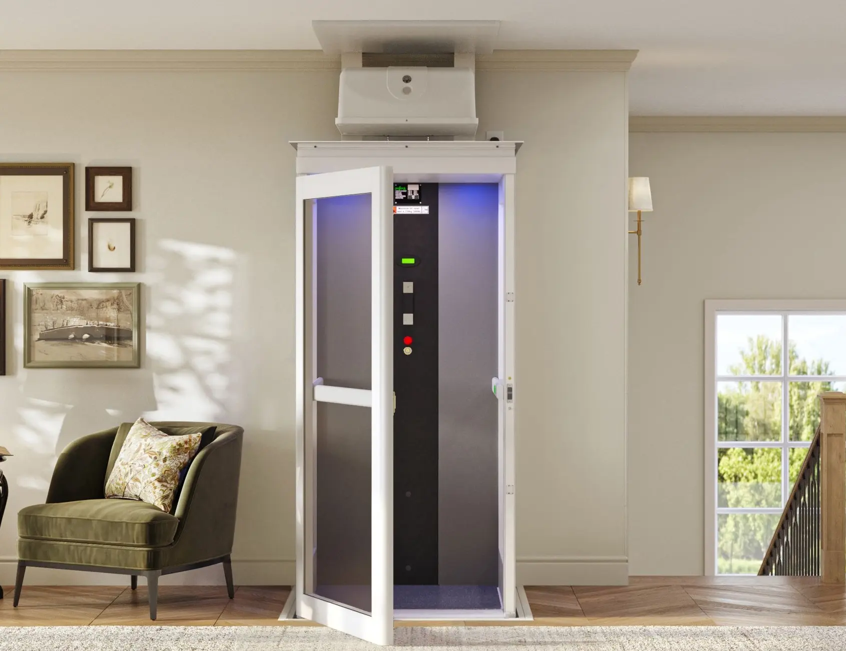 Residential elevator providing safe multi-floor access at home