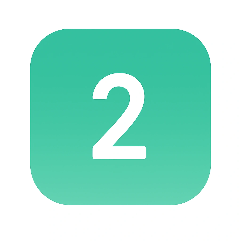 Green square icon with white number 2