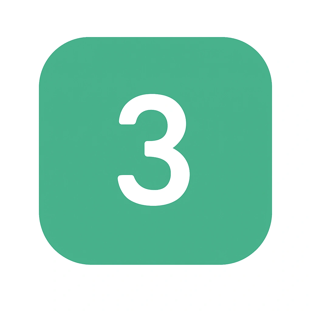 Green square icon with white number 3