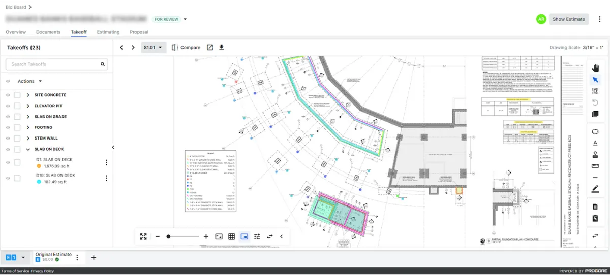 Reviewing construction drawing plans on a tablet