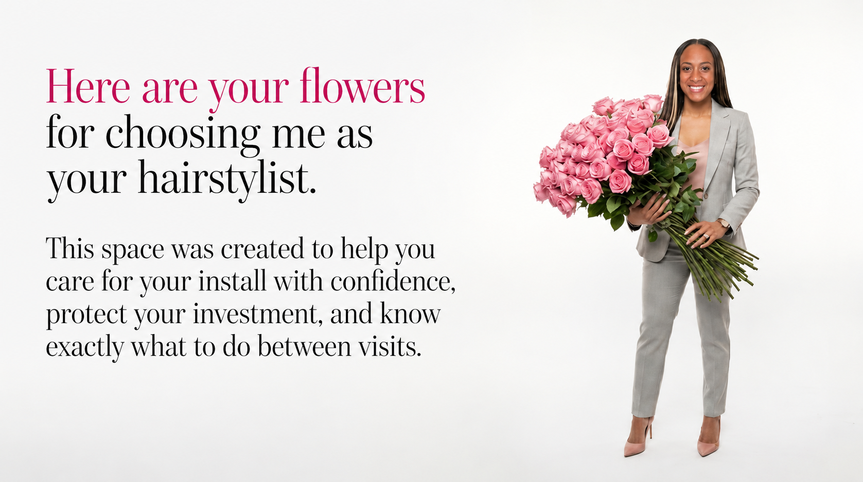 Toya holding pink roses
