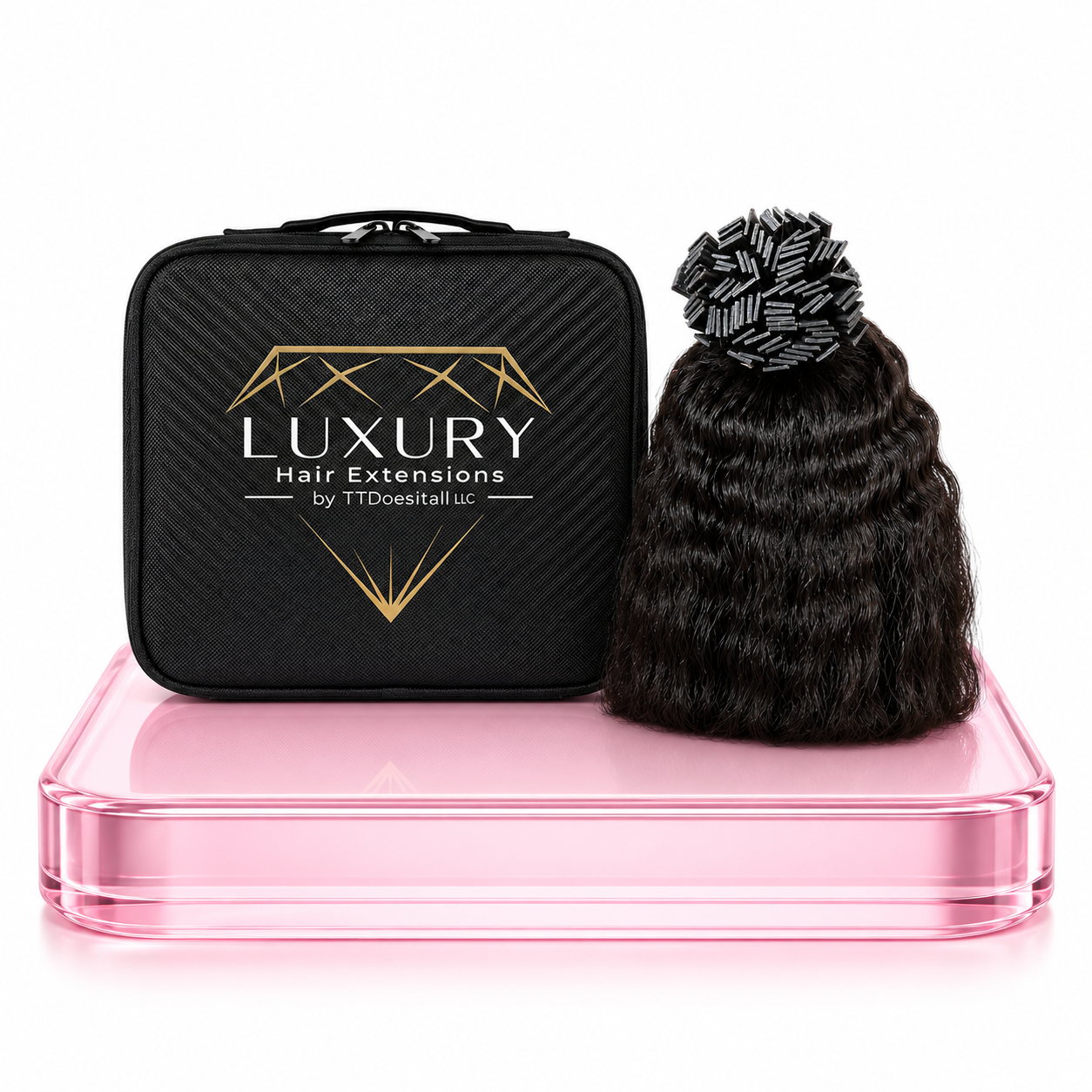 Luxury Hair Extensions case with K-Tip bundle
