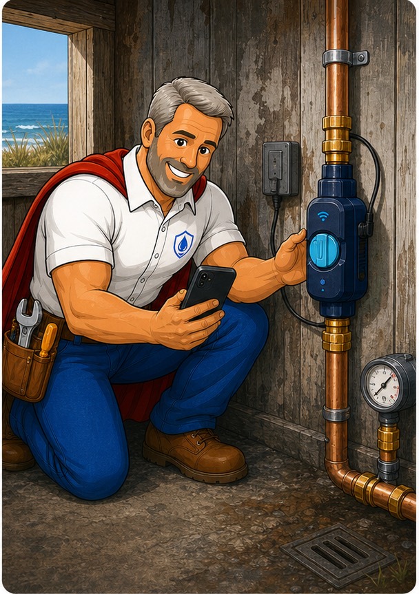 Ian handling Moen Flo Smart Shutoff Installation in Westport, California