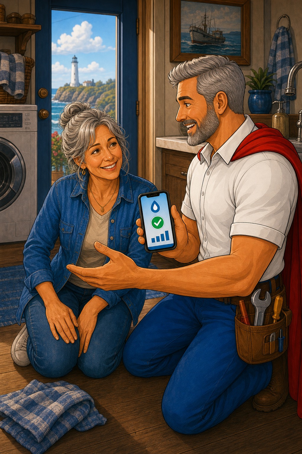 Ian and a relieved Point Arena, California client after plumbing service