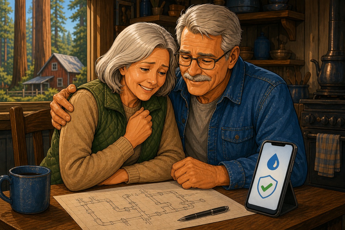 Ruth and Daniel feeling relieved after choosing monitoring for their Navarro, California homestead plumbing
