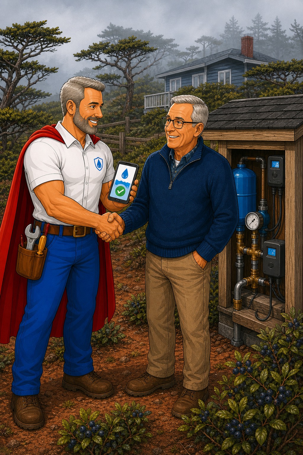 Ian and a relieved Little River, California client after plumbing service