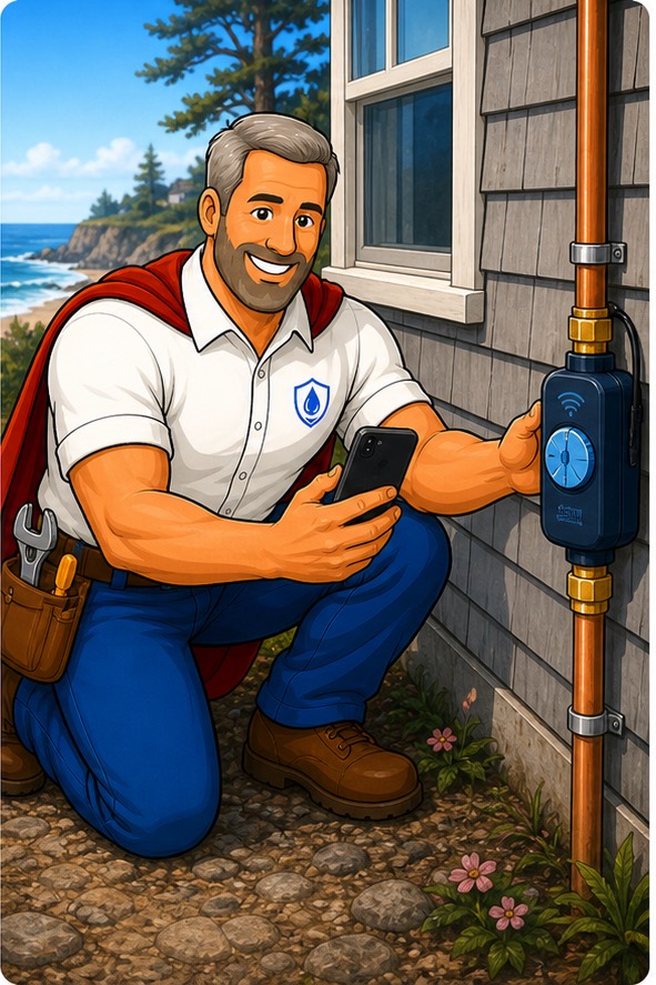 Ian handling Moen Flo Smart Shutoff Installation in Irish Beach, California