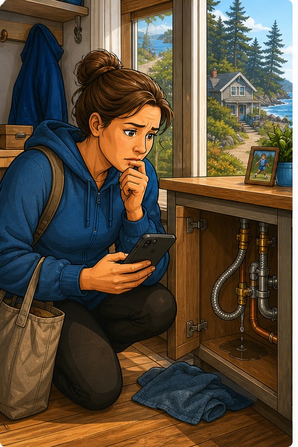 Elk, California client discovering a plumbing problem before Smart Leak Protection arrives