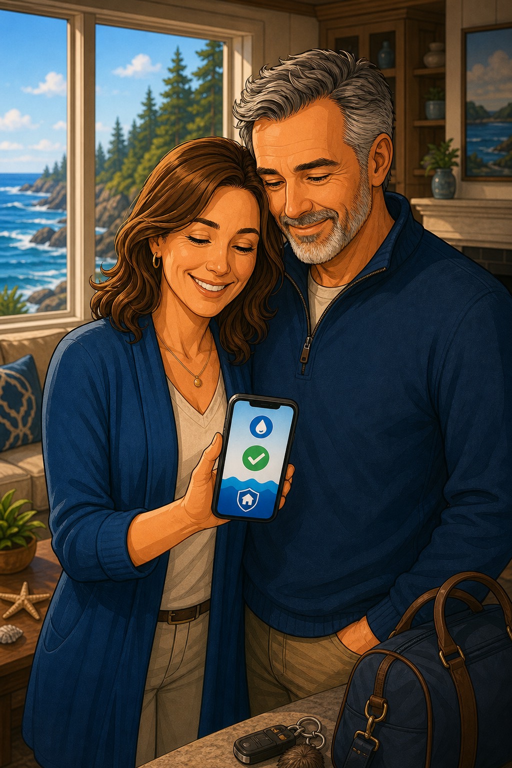 Victoria and James feeling relieved that their Caspar, California oceanfront home can be monitored while they are away