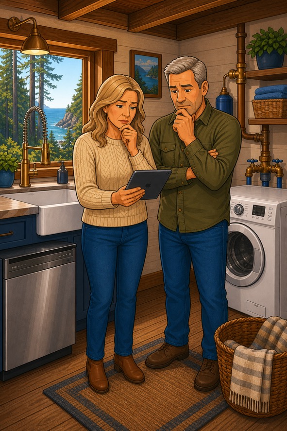 Albion, California client discovering a plumbing problem before Smart Leak Protection arrives