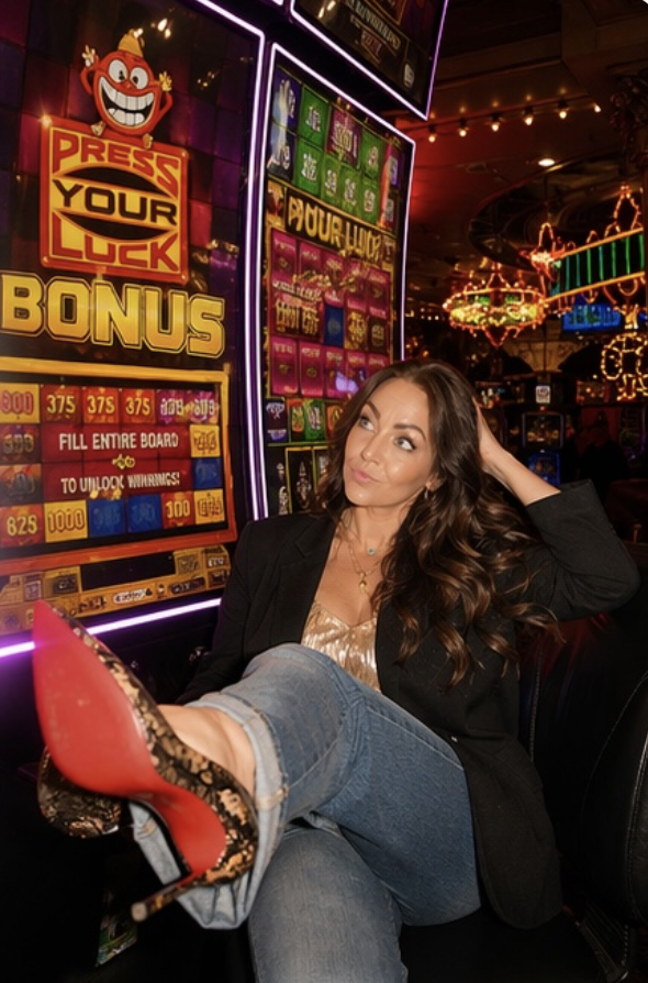 Veronica Dietz at a Vegas slot machine