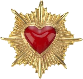 A gold sacred-heart starburst — clue: design